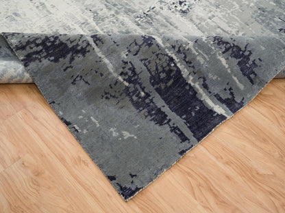 Black 10'1" x 14'1" Modern and Contemporary Hand knotted Wool/Silk Rug - Sku: O065220