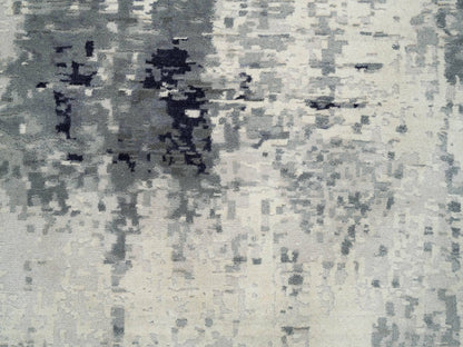 Black 10'1" x 14'1" Modern and Contemporary Hand knotted Wool/Silk Rug - Sku: O065220