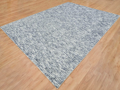 Blue 9'0" x 12'0" Modern and Contemporary Handloom Wool Rug - Sku: O065247