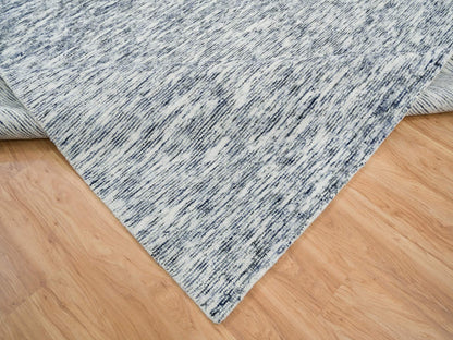 Blue 9'0" x 12'0" Modern and Contemporary Handloom Wool Rug - Sku: O065247