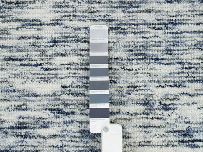 Blue 9'0" x 12'0" Modern and Contemporary Handloom Wool Rug - Sku: O065247