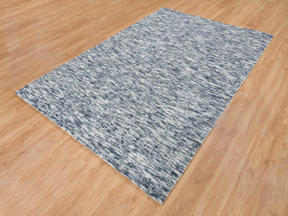 Blue 6'1" x 9'1" Modern and Contemporary Handloom Wool Rug - Sku: O065250
