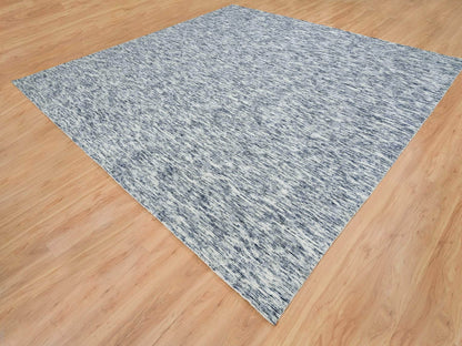 Blue 12'0" x 12'0" Modern and Contemporary Handloom Wool Rug - Sku: O065252