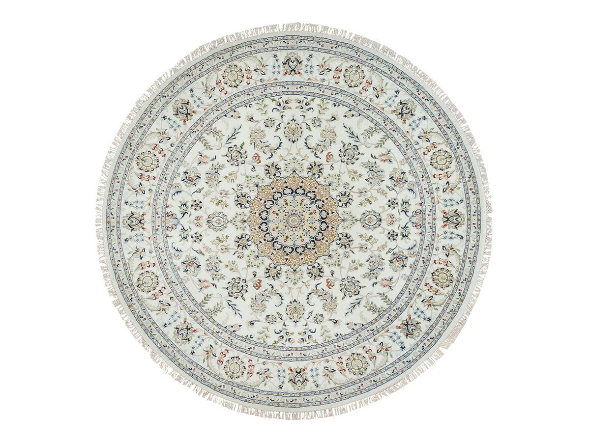 Nain Fine Oriental hand-knotted wool rug in Ivory, 7'10" x 7'10" — SKU O065298