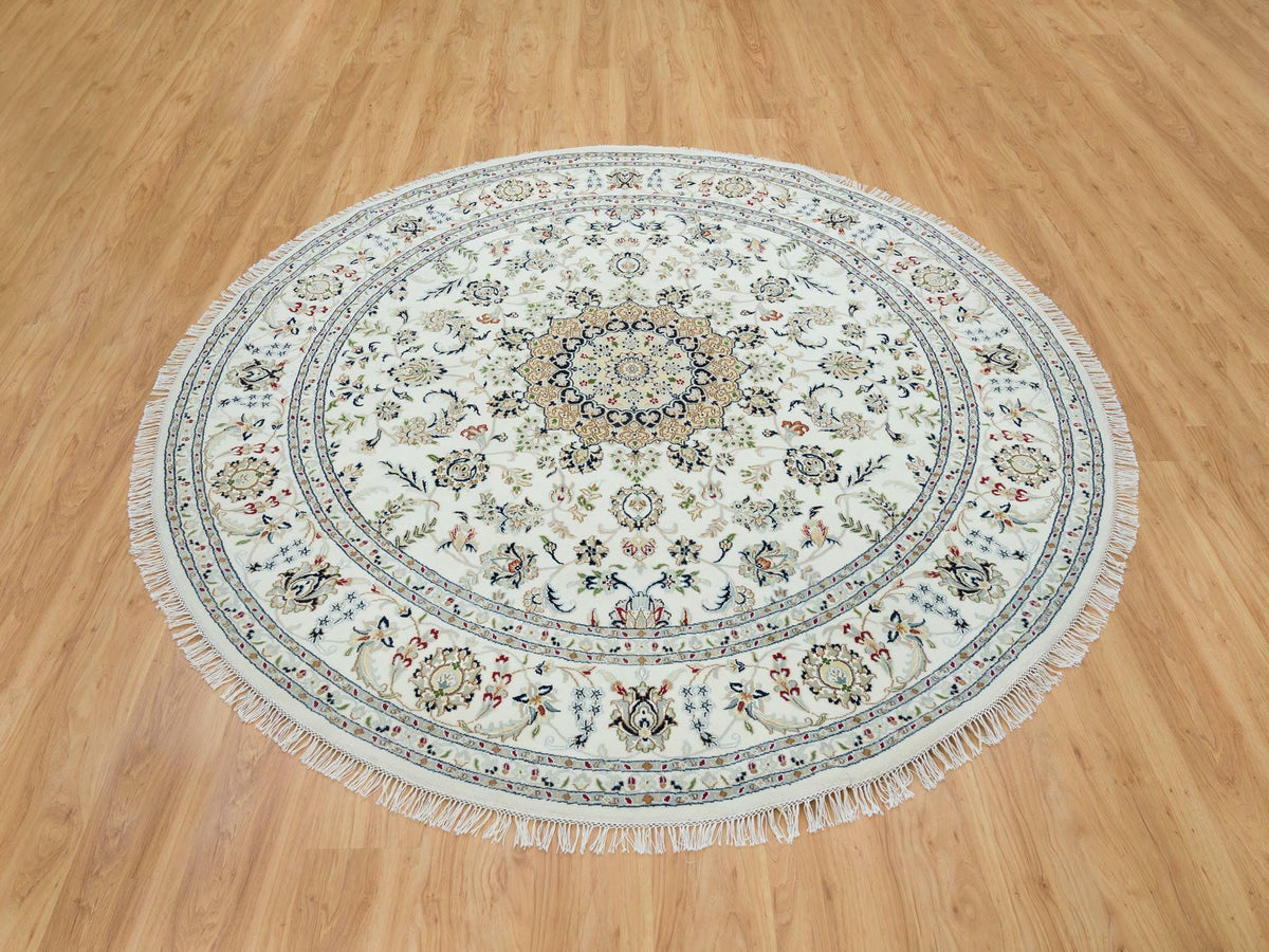 Nain Fine Oriental hand-knotted wool rug in Ivory, 7'10" x 7'10" — SKU O065298 (view 2)