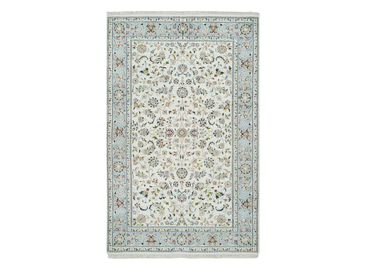 Nain Fine Oriental hand-knotted wool rug in Ivory & Light Blue, 5' x 8' — SKU O065302