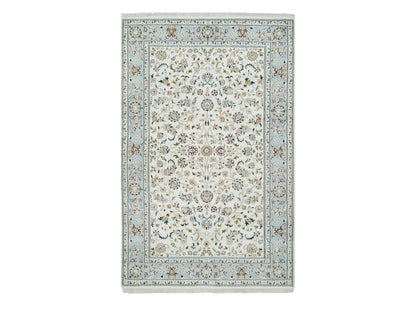 Nain Fine Oriental hand-knotted wool rug in Ivory & Light Blue, 5' x 8' — SKU O065302