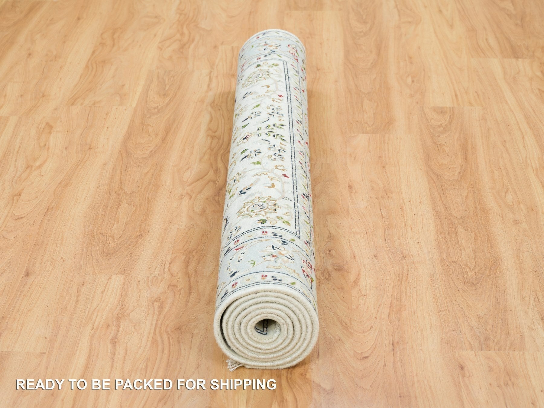 Nain Fine Oriental hand-knotted wool rug in Ivory & Light Blue, 5' x 8' — SKU O065302 (view 6)