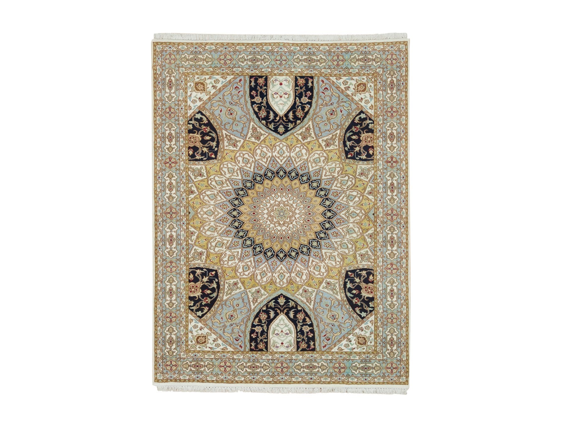 Nain Fine Oriental hand-knotted wool rug in Ivory & Light Blue, 4' x 6'1" — SKU O065308
