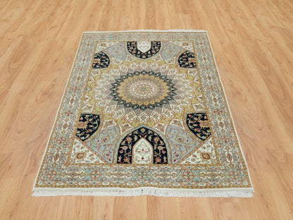Nain Fine Oriental hand-knotted wool rug in Ivory & Light Blue, 4' x 6'1" — SKU O065308 (view 2)