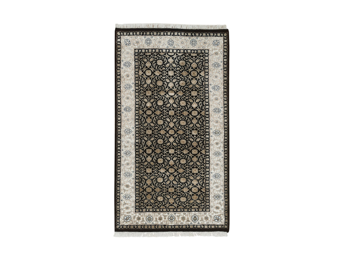Herati Fine Oriental hand-knotted wool rug in Black & Ivory, 2'4" x 4'7" — SKU O065311