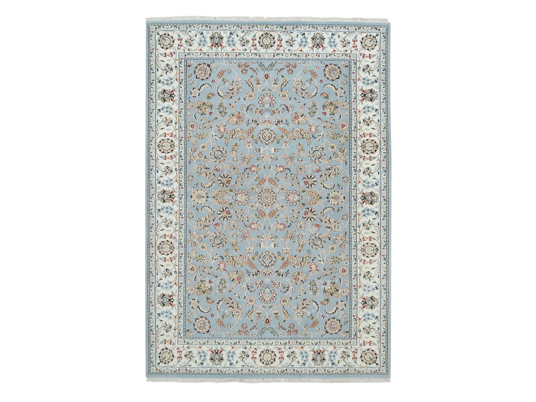 Nain Fine Oriental hand-knotted wool rug in Blue & Ivory, 6' x 9'2" — SKU O065321