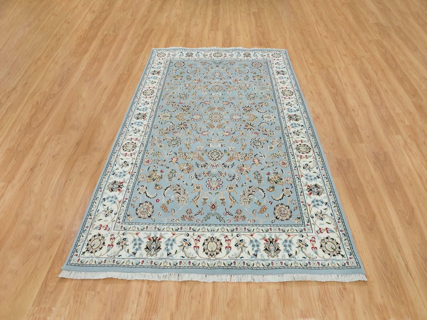 Nain Fine Oriental hand-knotted wool rug in Blue & Ivory, 6' x 9'2" — SKU O065321 (view 2)
