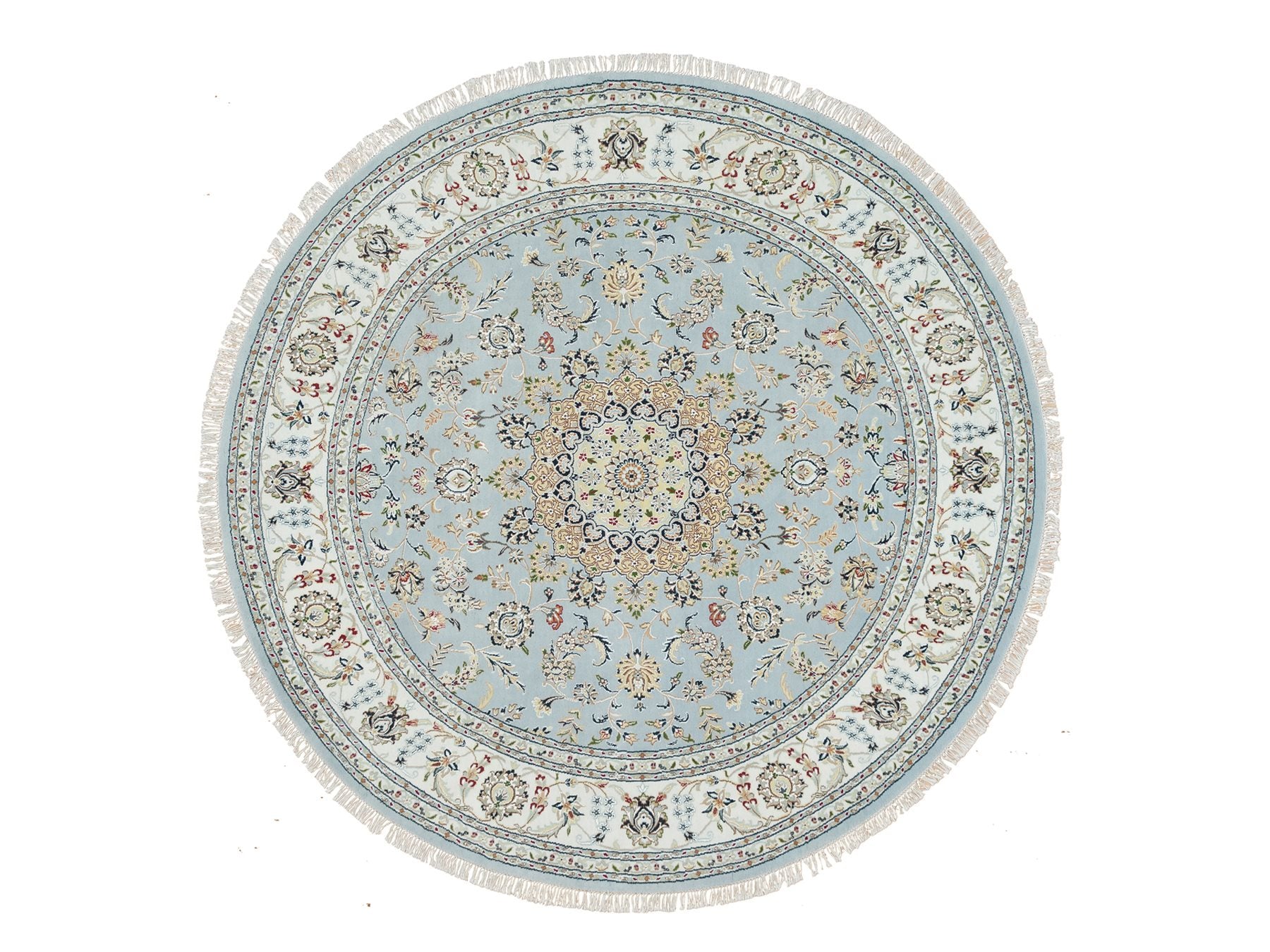 Nain Fine Oriental hand-knotted wool rug in Blue & Ivory, 7'10" x 7'10" — SKU O065330