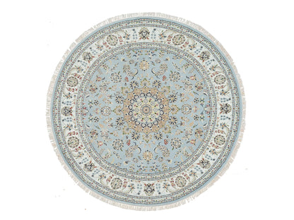 Nain Fine Oriental hand-knotted wool rug in Blue & Ivory, 7'10" x 7'10" — SKU O065330