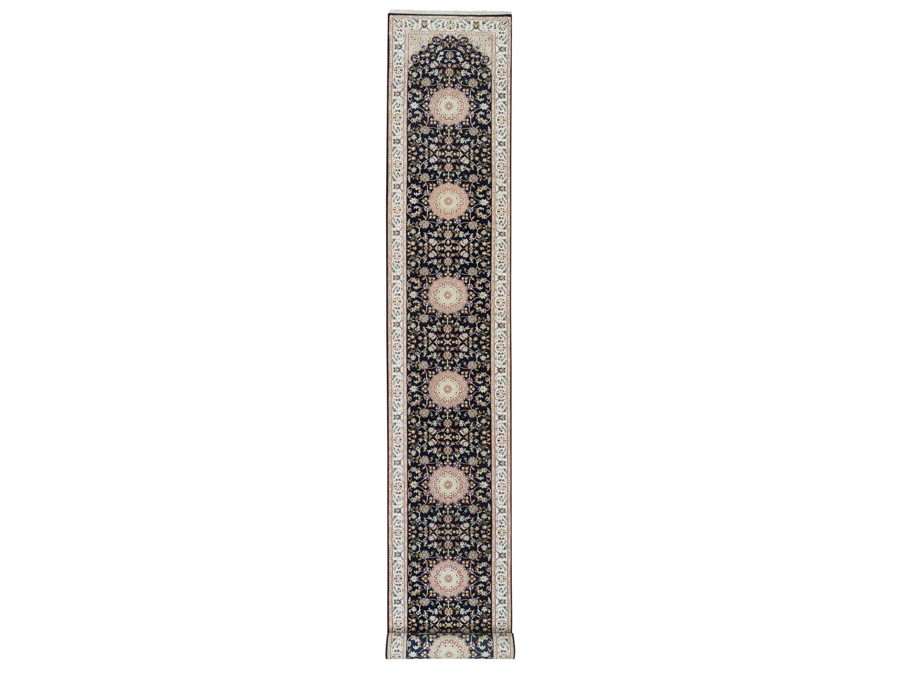 Nain Fine Oriental hand-knotted wool runner in Blue & Ivory, 2'8" x 19'2" — SKU O065341