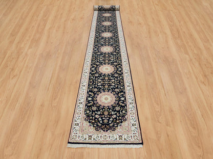 Blue 2'8" x 19'2" Fine Oriental Hand knotted Wool Rug - Sku: O065341
