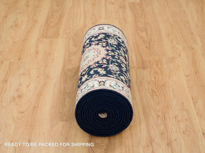 Blue 2'8" x 19'2" Fine Oriental Hand knotted Wool Rug - Sku: O065341