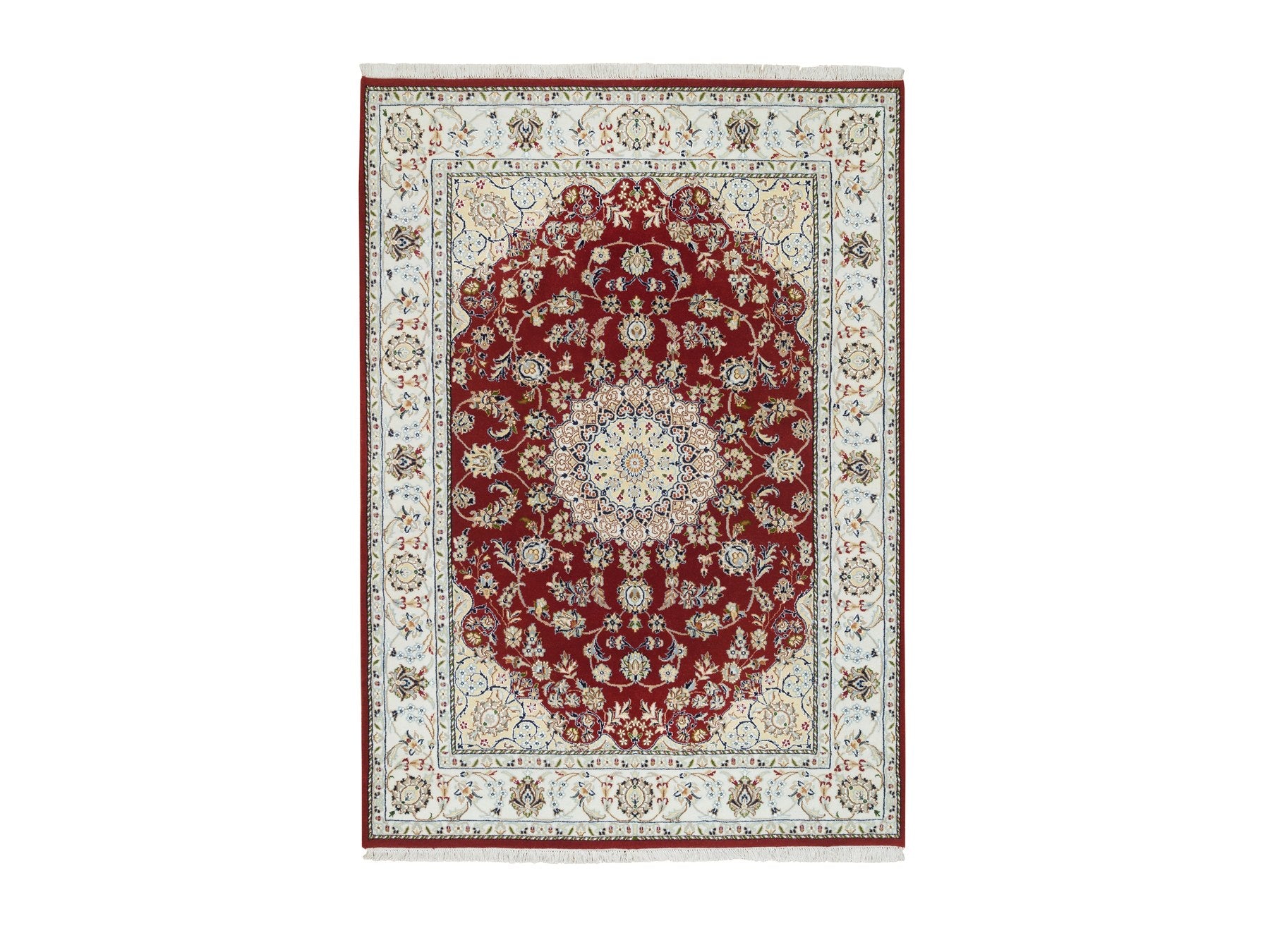 Nain Fine Oriental hand-knotted wool rug in Red & Ivory, 4'7" x 6'8" — SKU O065346