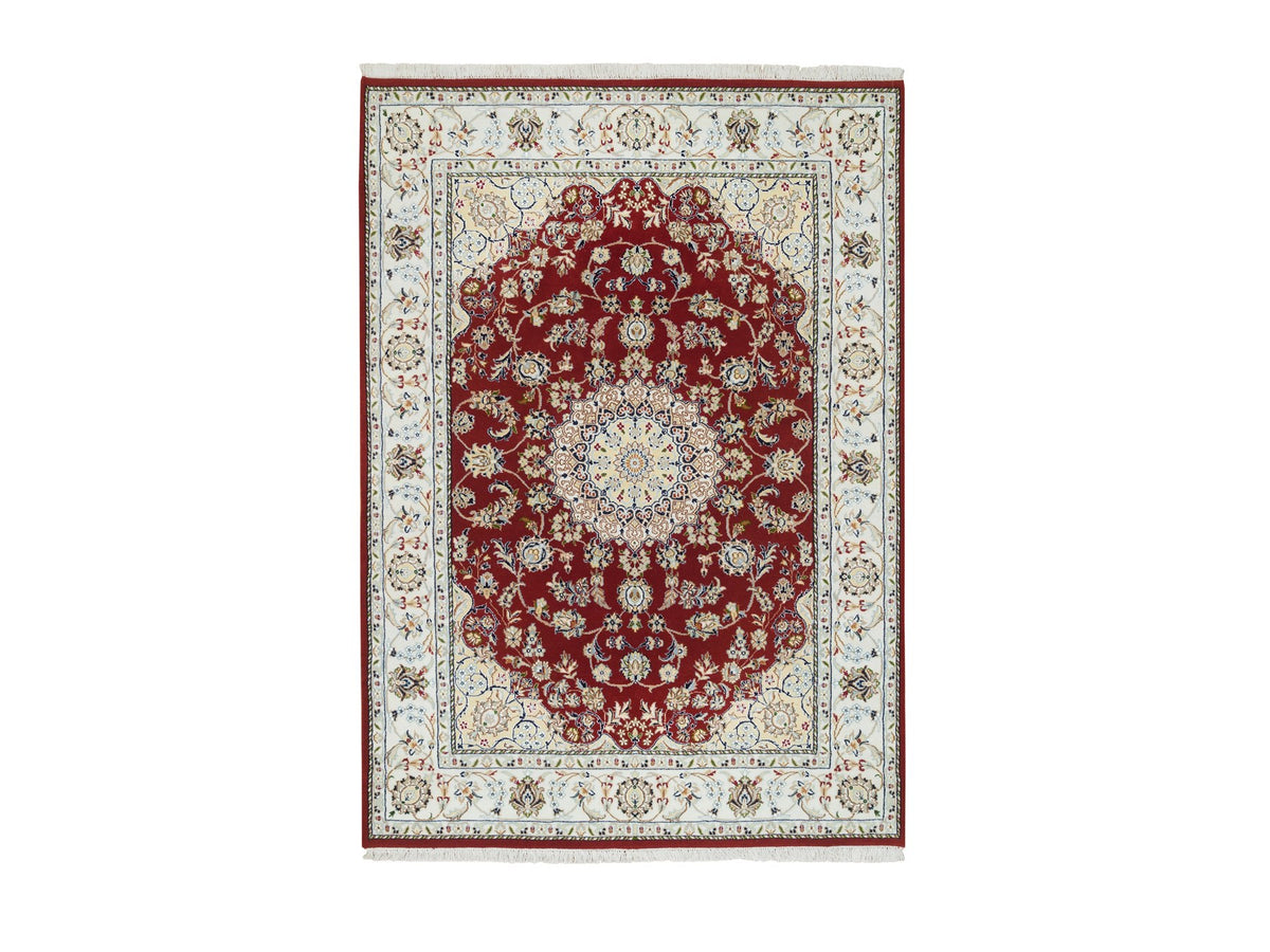 Nain Fine Oriental hand-knotted wool rug in Red & Ivory, 4'7" x 6'8" — SKU O065346