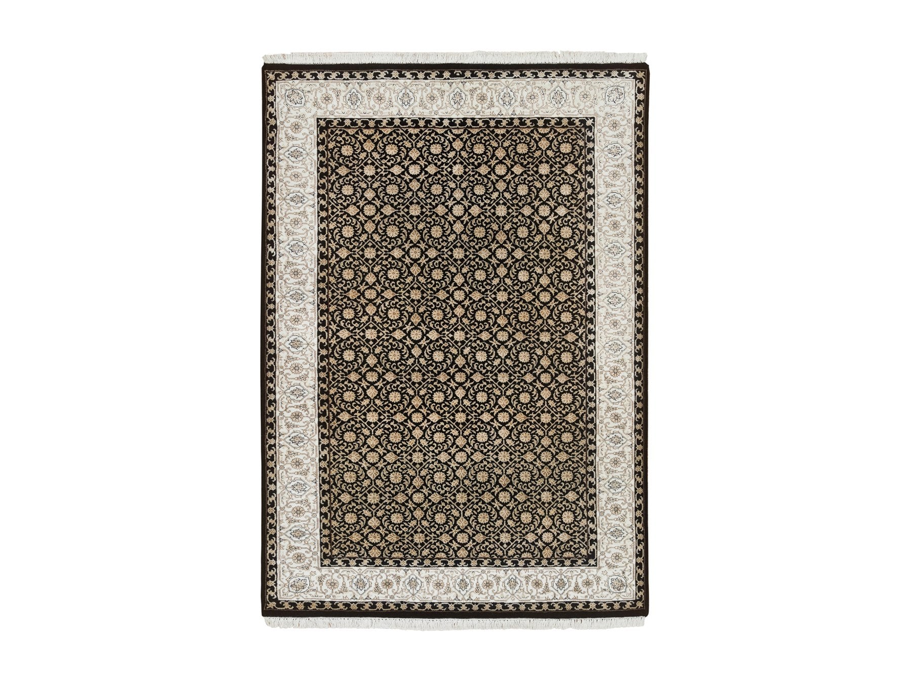 Herati Fine Oriental hand-knotted wool rug in Black & Ivory, 4'1" x 6' — SKU O065348