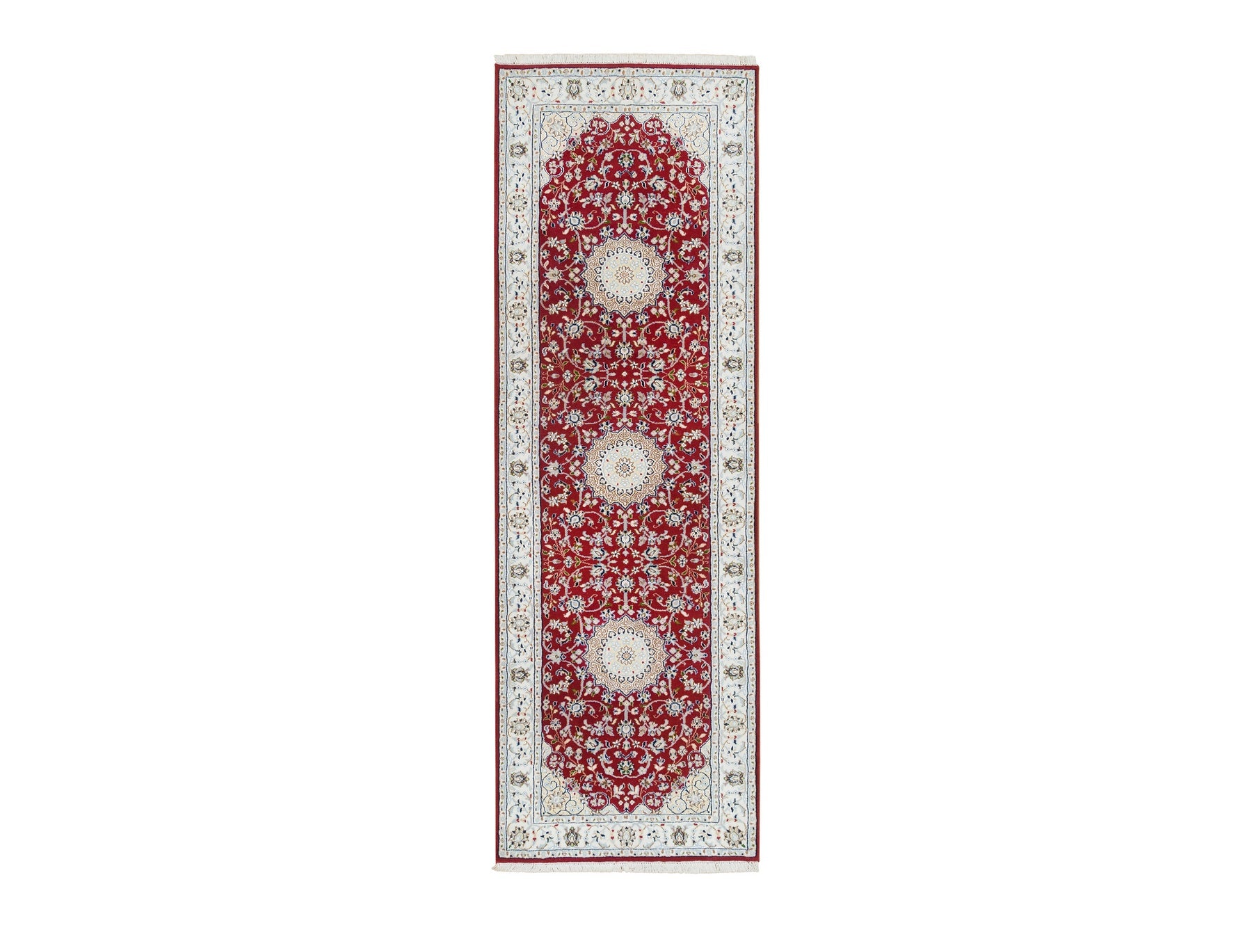 Nain Fine Oriental hand-knotted wool runner in Red & Ivory, 2'7" x 8' — SKU O065371