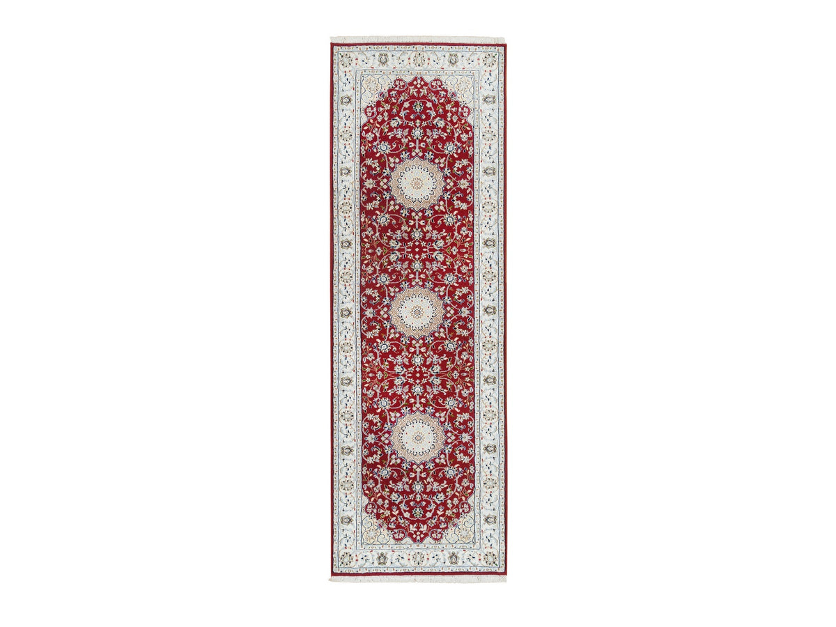 Nain Fine Oriental hand-knotted wool runner in Red & Ivory, 2'7" x 8' — SKU O065371