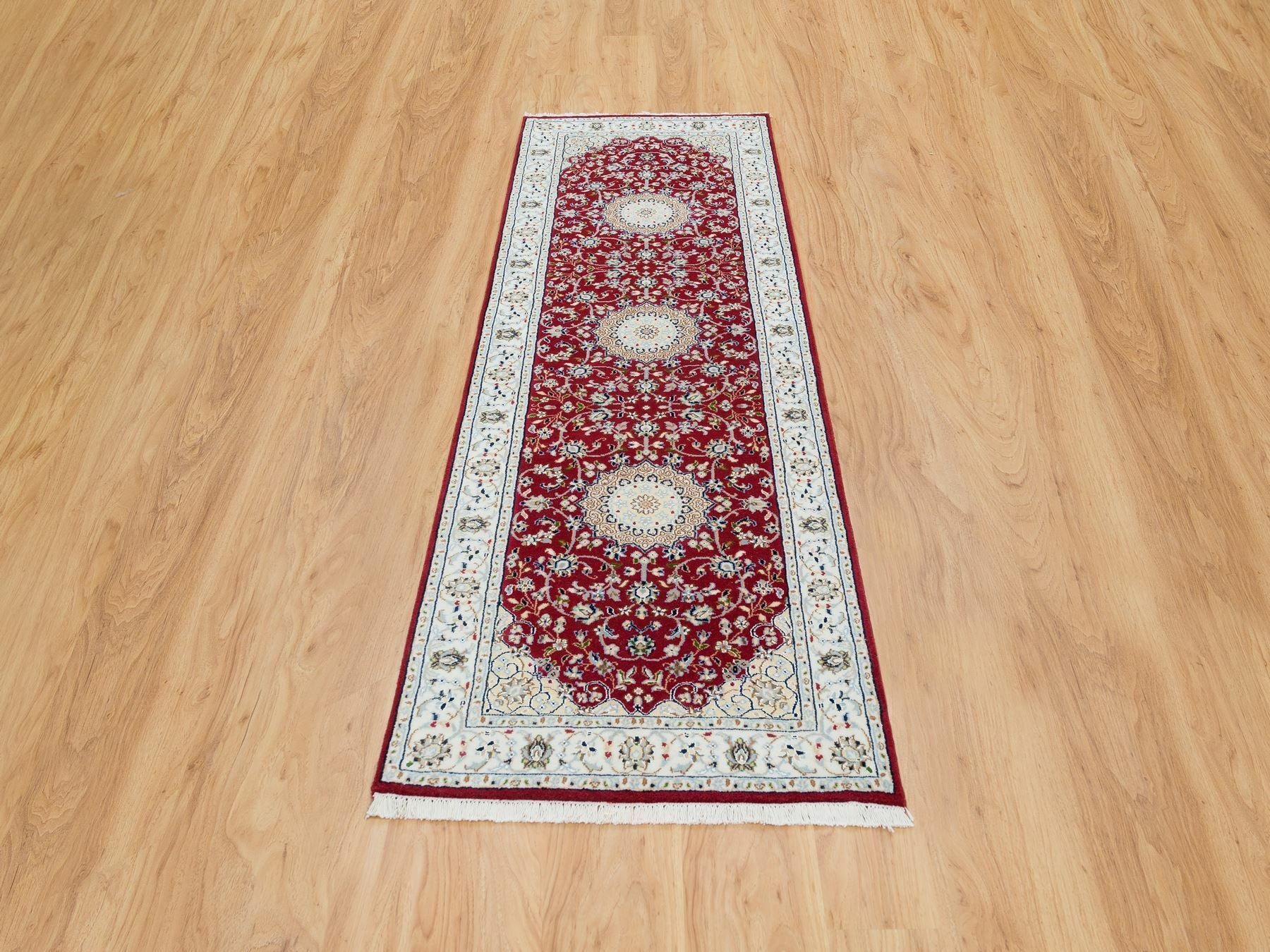 Nain Fine Oriental hand-knotted wool runner in Red & Ivory, 2'7" x 8' — SKU O065371 (view 2)
