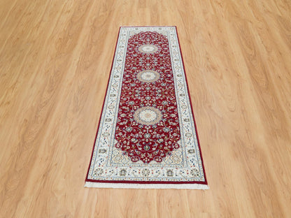 Nain Fine Oriental hand-knotted wool runner in Red & Ivory, 2'7" x 8' — SKU O065371 (view 2)