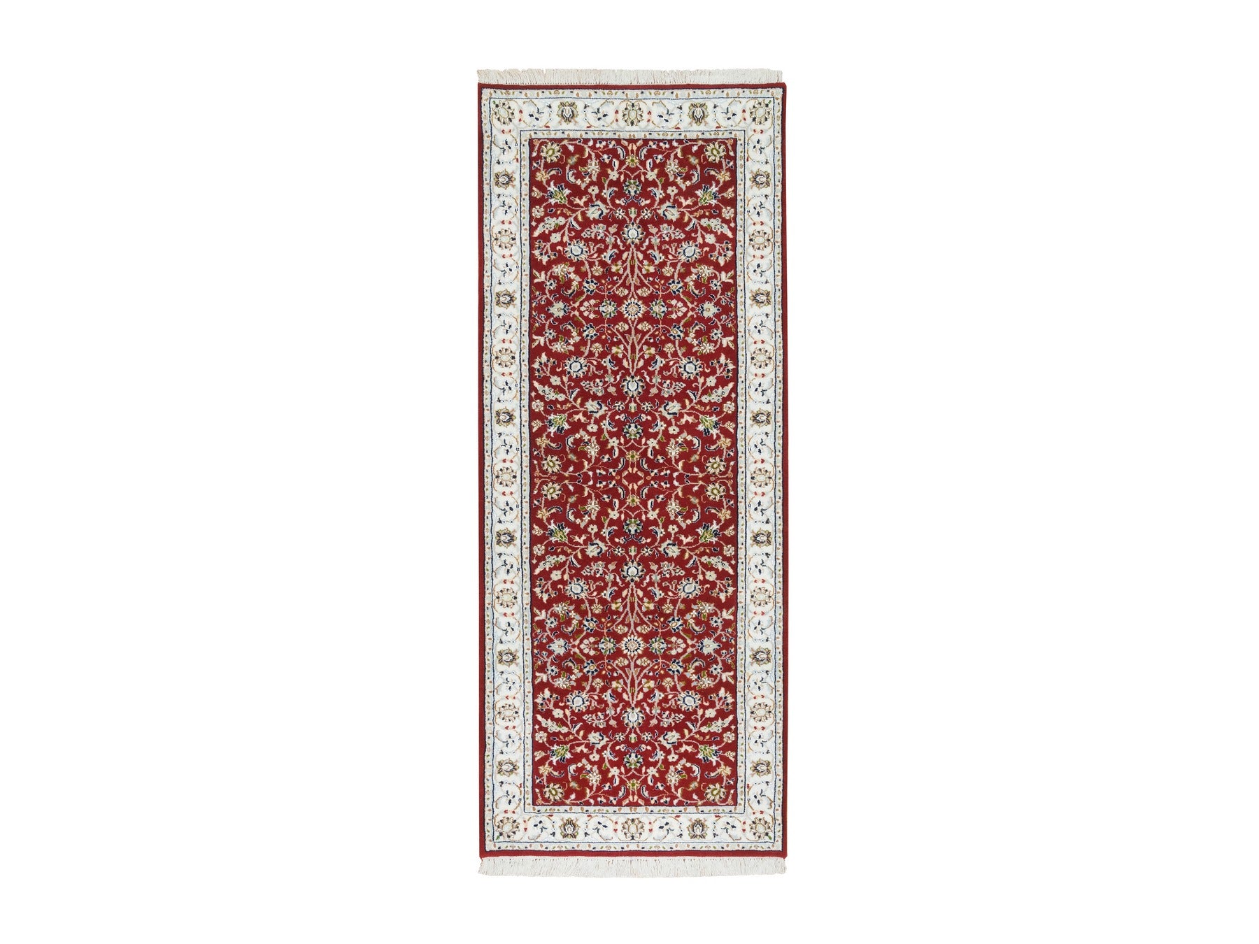 Nain Fine Oriental hand-knotted wool runner in Red & Ivory, 2'8" x 6'8" — SKU O065379