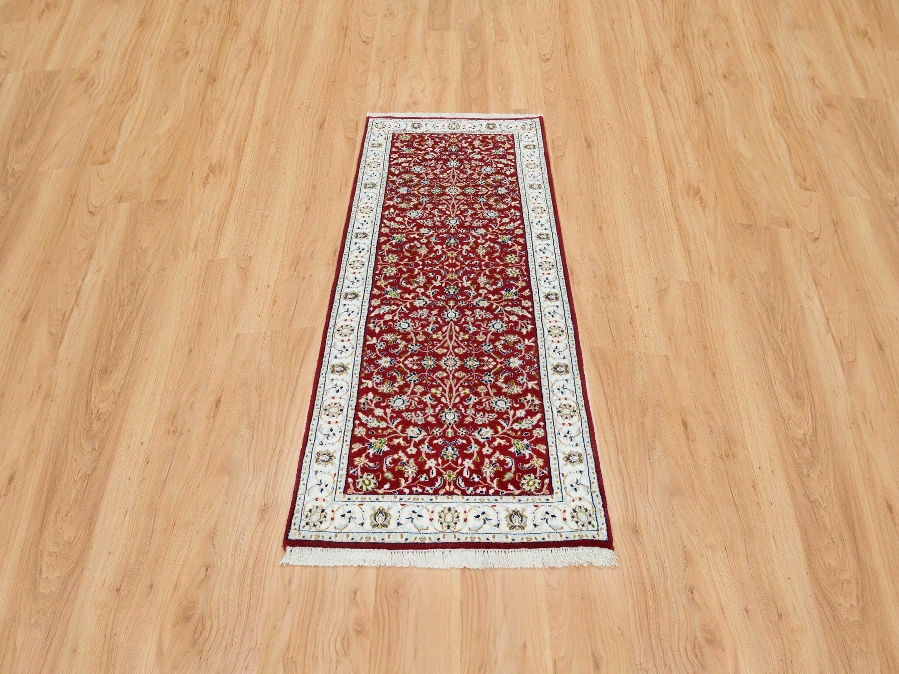 Nain Fine Oriental hand-knotted wool runner in Red & Ivory, 2'8" x 6'8" — SKU O065379 (view 2)