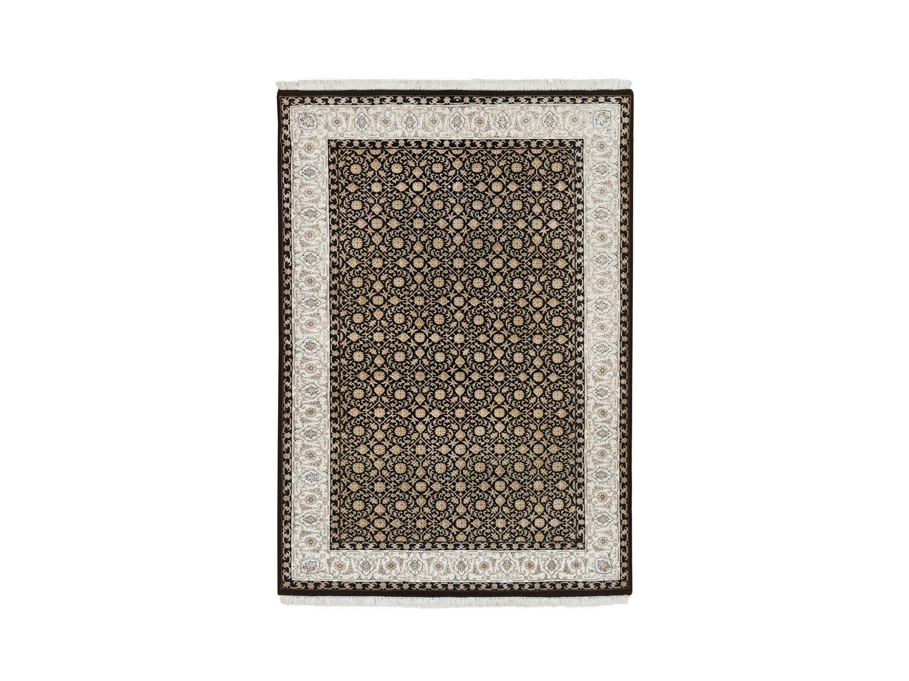 Herati Fine Oriental hand-knotted wool rug in Black & Ivory, 4' x 6' — SKU O065393