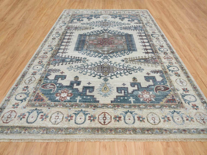 Tribal & Geometric hand-knotted wool rug in Ivory, 9'10" x 13'10" — SKU O065434 (view 2)