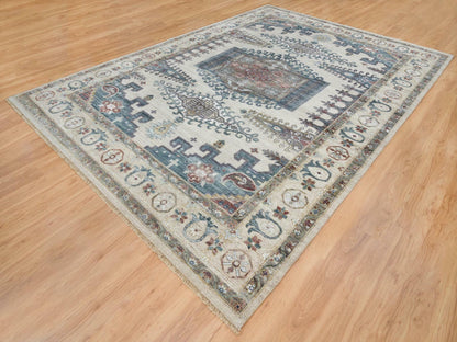 Ivory 9'10" x 13'10" Tribal Hand knotted Wool Rug - Sku: O065434