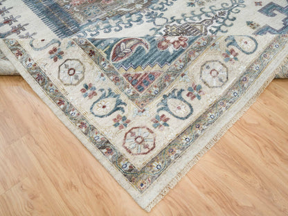 Tribal & Geometric hand-knotted wool rug in Ivory, 9'10" x 13'10" — SKU O065434 (view 6)