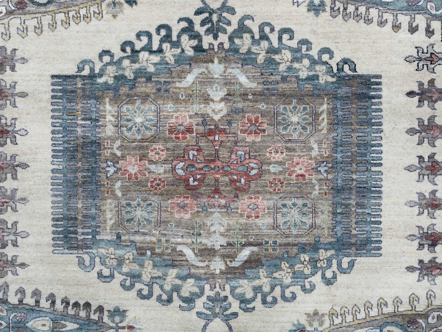 Tribal & Geometric hand-knotted wool rug in Ivory, 9'10" x 13'10" — SKU O065434 (view 8)