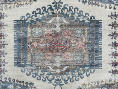 Tribal & Geometric hand-knotted wool rug in Ivory, 9'10" x 13'10" — SKU O065434 (view 8)