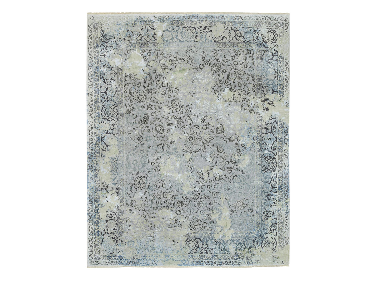 Kashan Transitional hand-knotted wool/silk rug in Gray, 8' x 10' — SKU O065443