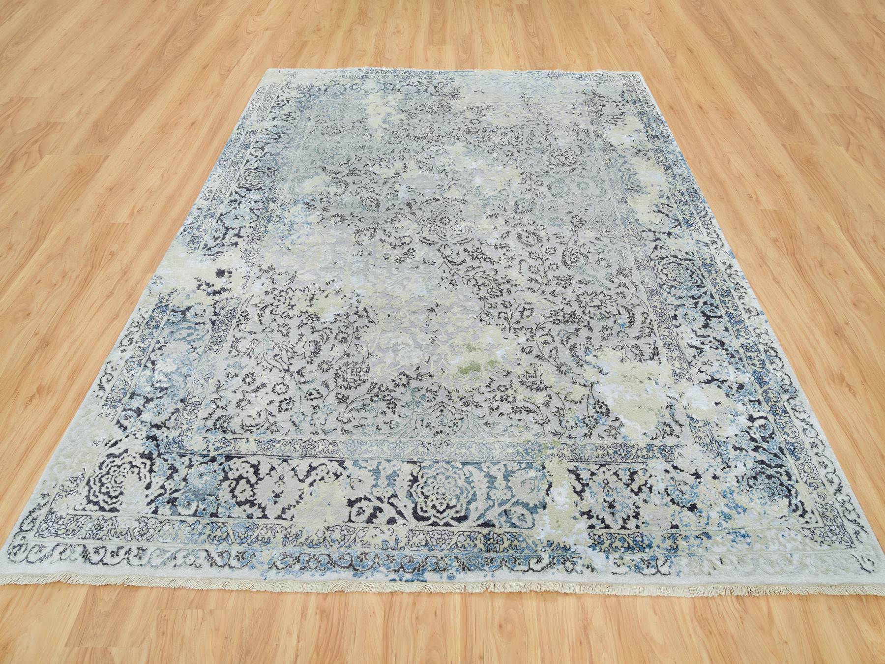 Kashan Transitional hand-knotted wool/silk rug in Gray, 8' x 10' — SKU O065443 (view 2)