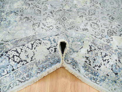 Grey 8'0" x 10'0" Transitional Hand knotted Wool/Silk Rug - Sku: O065443