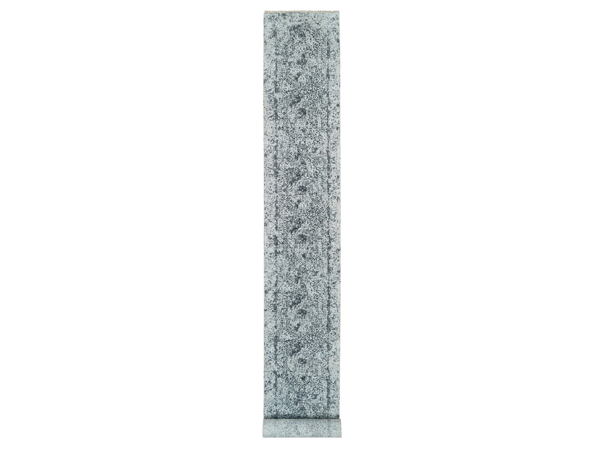 Transitional hand-knotted wool/silk runner in Gray, 2'8" x 21'8" — SKU O065445