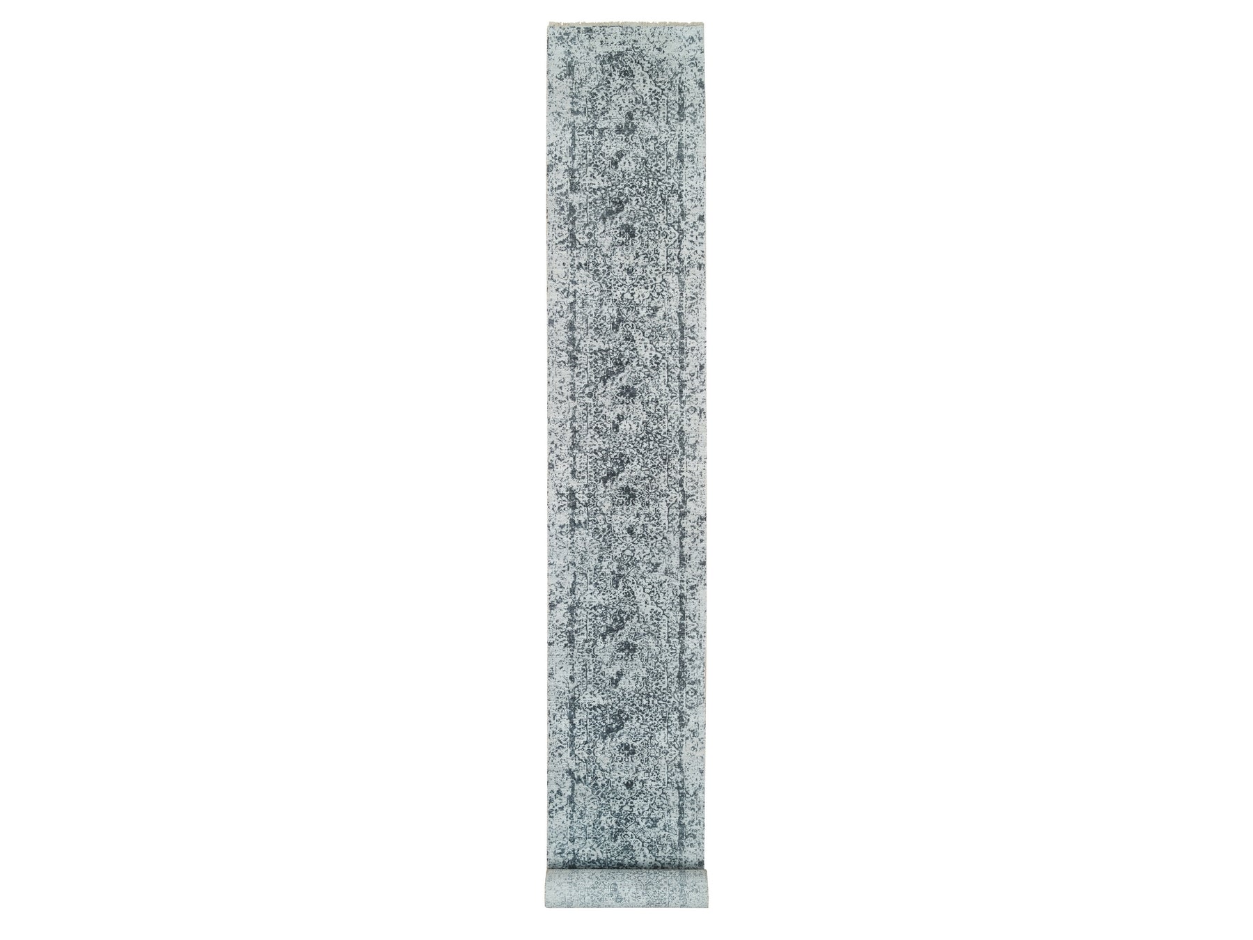 Transitional hand-knotted wool/silk runner in Gray, 2'8" x 21'8" — SKU O065445