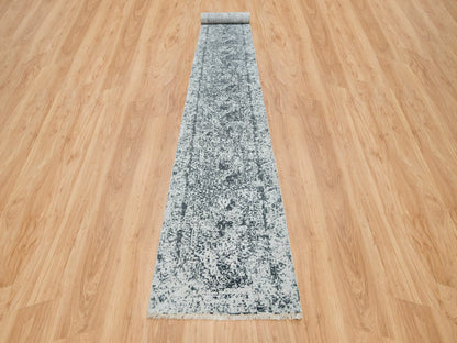 Transitional hand-knotted wool/silk runner in Gray, 2'8" x 21'8" — SKU O065445 (view 2)