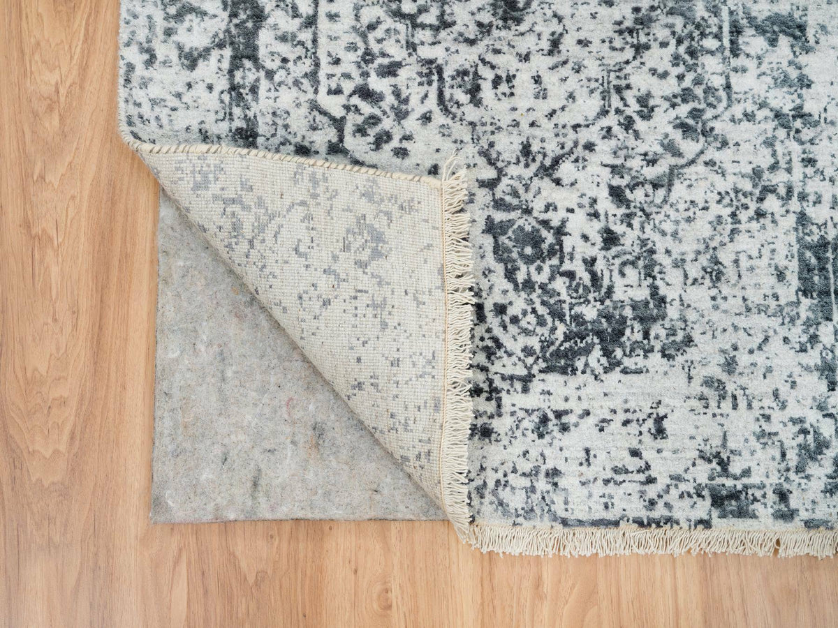 Transitional hand-knotted wool/silk runner in Gray, 2'8" x 21'8" — SKU O065445 (view 3)