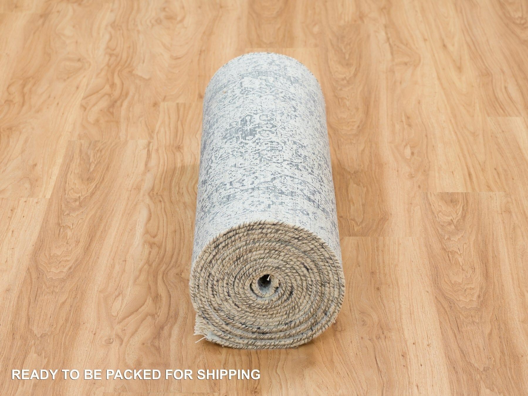 Transitional hand-knotted wool/silk runner in Gray, 2'8" x 21'8" — SKU O065445 (view 6)