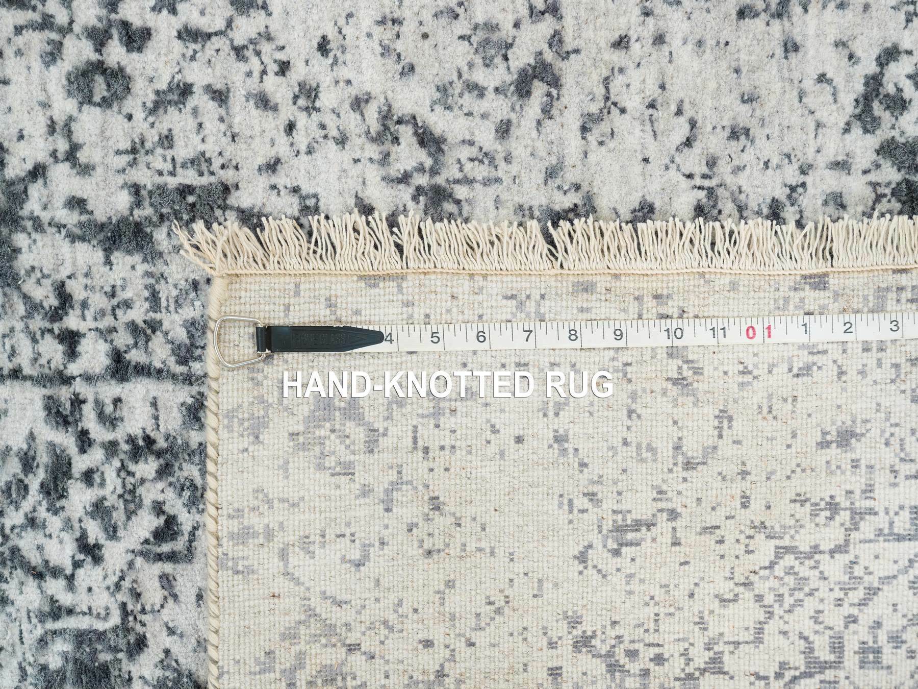 Transitional hand-knotted wool/silk runner in Gray, 2'8" x 21'8" — SKU O065445 (view 8)