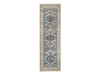 Tribal & Geometric hand-knotted wool runner in Ivory, 2'5" x 8'1" — SKU O065446