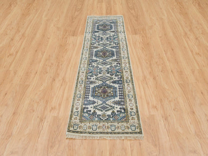 Tribal & Geometric hand-knotted wool runner in Ivory, 2'5" x 8'1" — SKU O065446 (view 2)