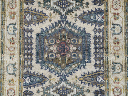 Tribal & Geometric hand-knotted wool runner in Ivory, 2'5" x 8'1" — SKU O065446 (view 5)