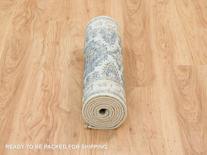 Ivory 2'5" x 8'1" Tribal Hand knotted Wool Rug - Sku: O065446